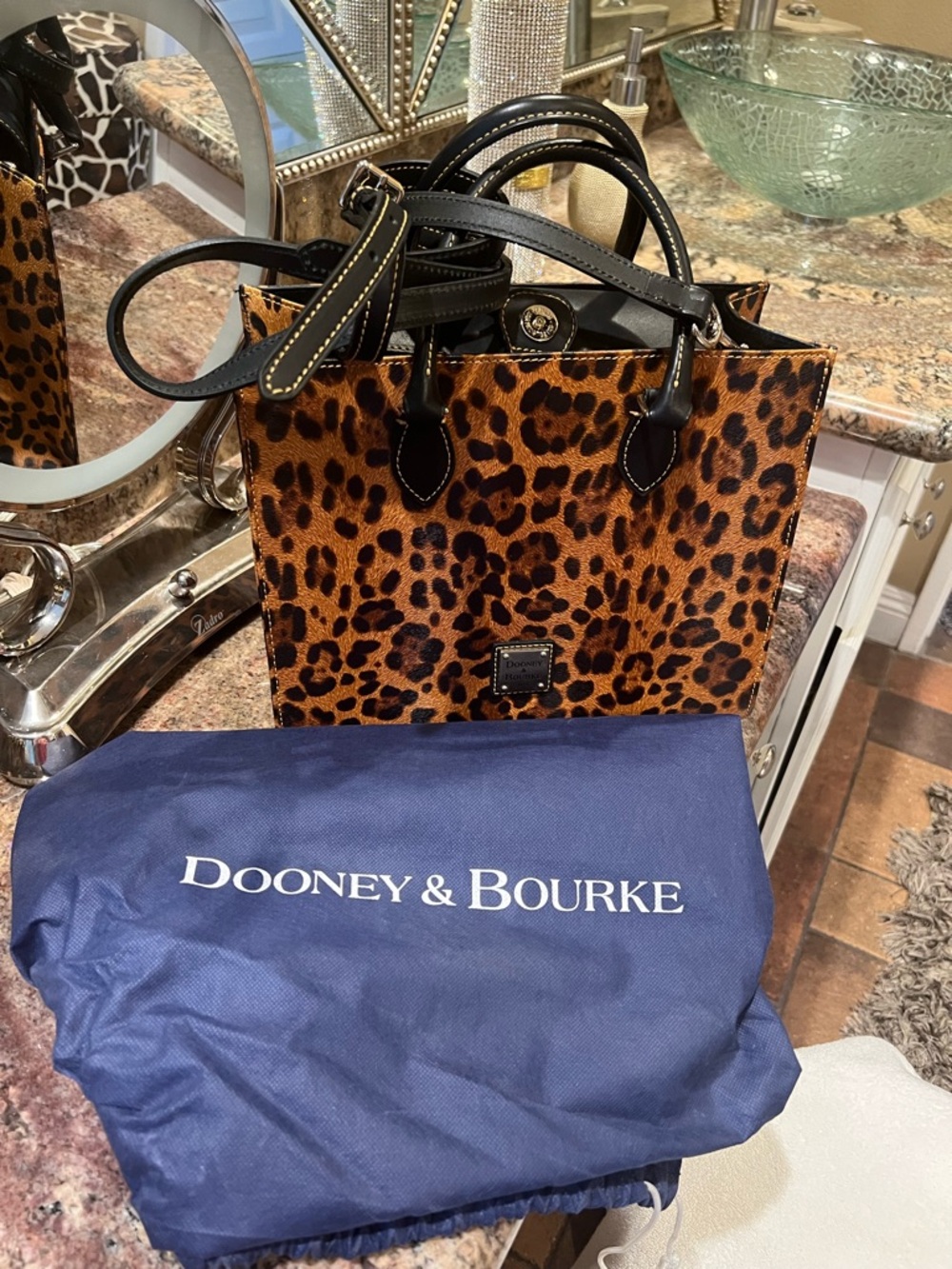Dooney & Bourke Leopard Print Leather Tote - Brown/Black